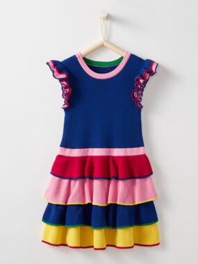 Hanna Andersson Rainbow Twirly Ruffle Sweater Dress Cotton Girl Size 120 6-7